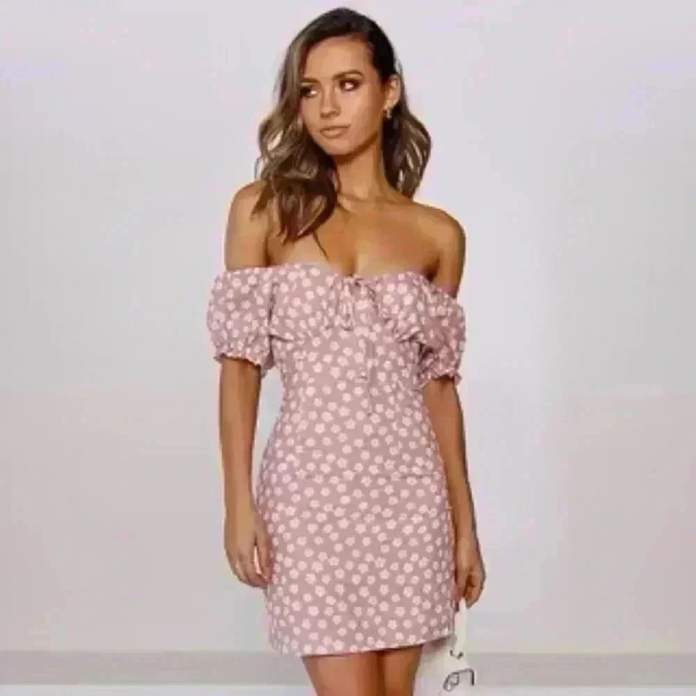 SHEIN Off the Shoulder Tie Floral Dress XS
